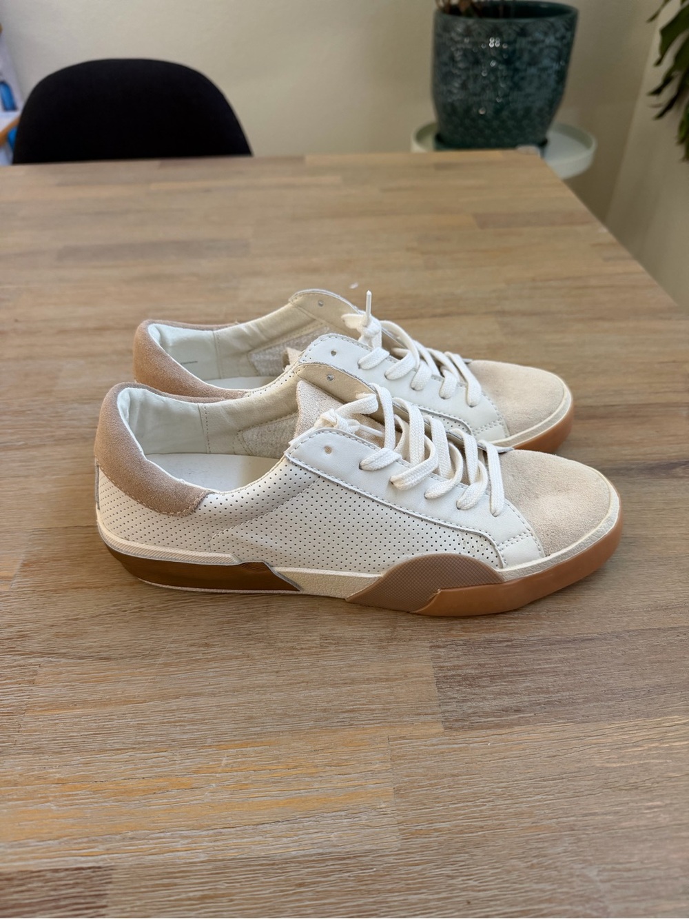 Dolce Vita White and Tan Low-Top Leather & Suede Sneakers